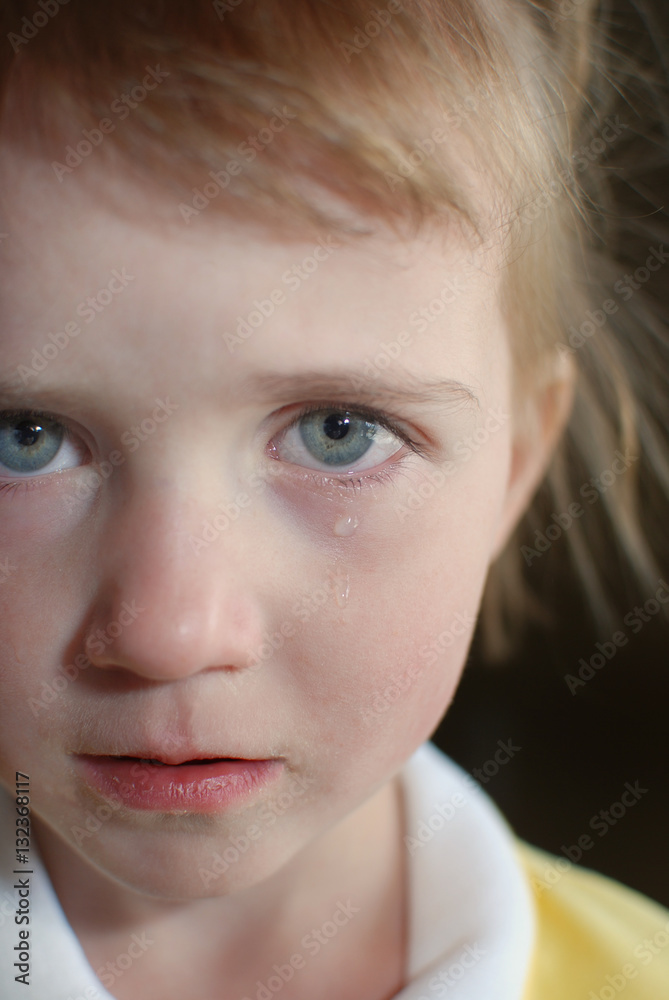 Little Girl Crying with Tears Rolling Down Cheek Little Girl Crying with Tears Rolling Down Cheek