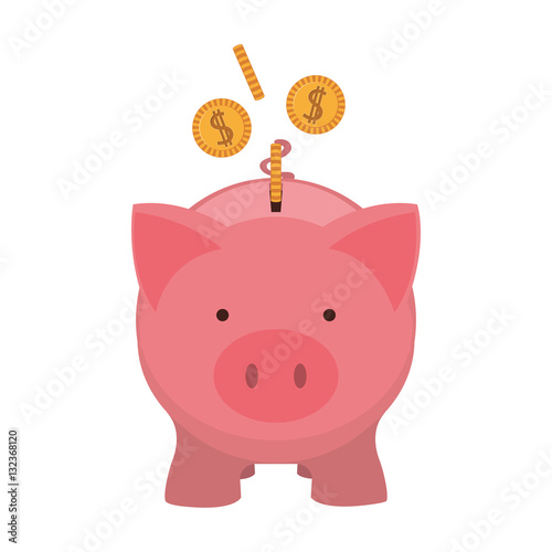 pink piggy bank with dollar coins vector illustration
