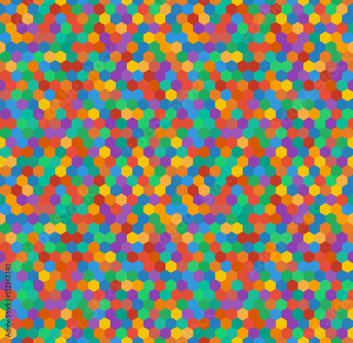 Crazy colorful hexagonal pattern, vintage style. Vector seamless design looks good as a wallpaper.