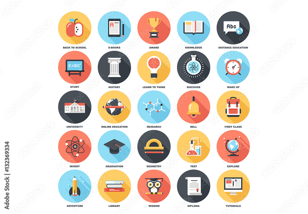 Well Rounded Education Icon 25 Circular Shadowed Education Icons Stock Template | Adobe Stock