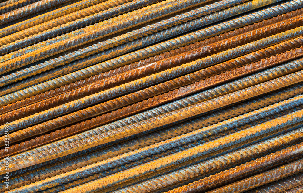Metal rusty reinforcement bars