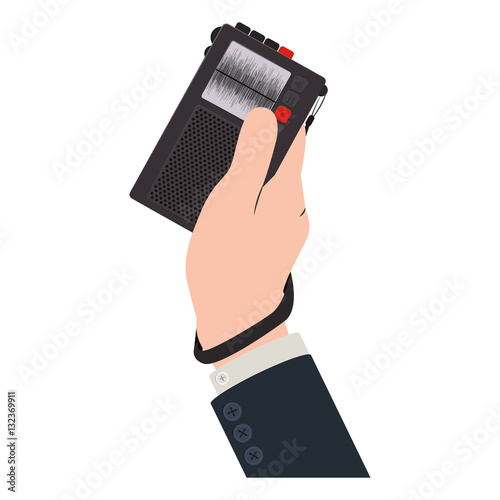hand holding radio recorder with buttons vector illustration