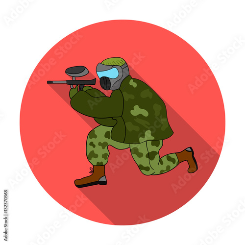 Paintball player icon in flat style isolated on white background. Paintball symbol stock vector illustration.