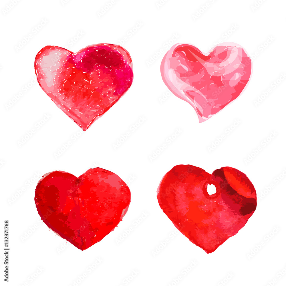 Vector Valentine day hand drawn artistic watercolor painting. Heart shape. Good for Lovers day congratulation card.