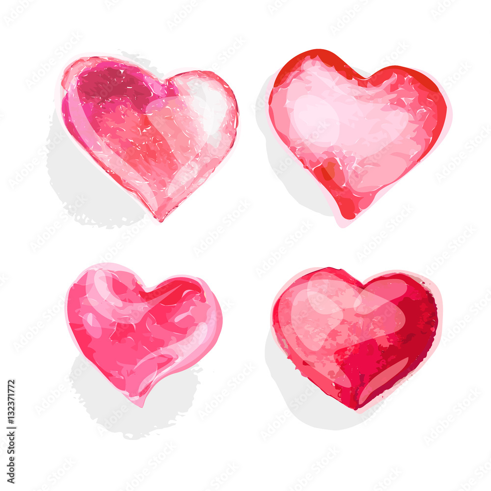 Vector Valentine day hand drawn artistic watercolor painting. Heart shape. Good for Lovers day congratulation card.