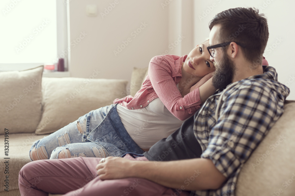 Couple relaxing at home