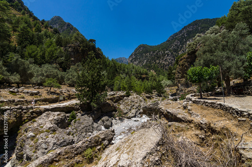 Samaria Gorge. The ruins of an abandoned village. Island of Crete. Greece.