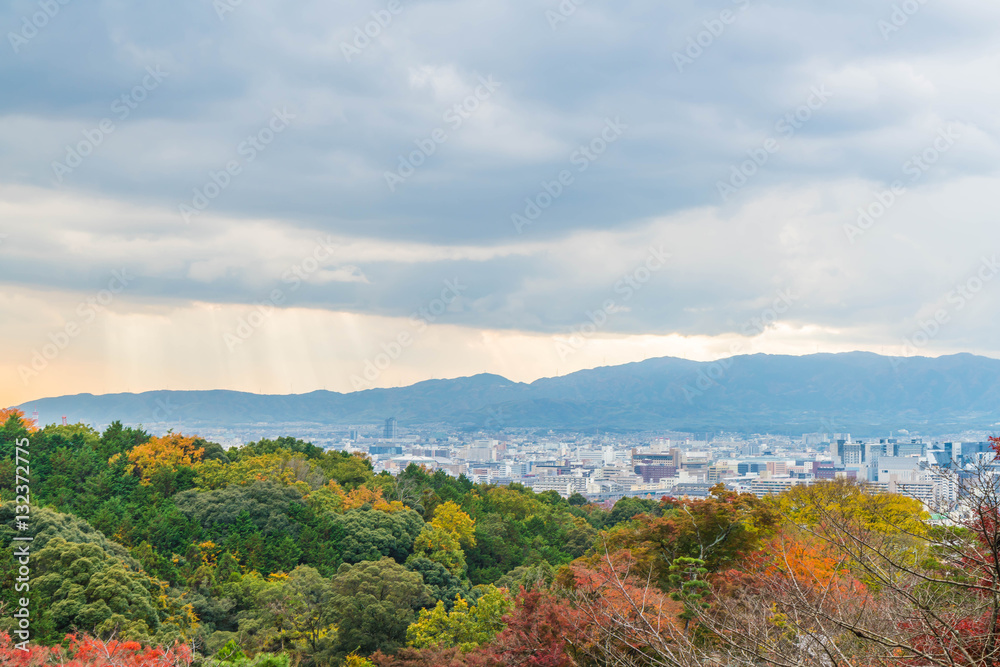 Aerial view of Kyoto City from Kiyomizu-dera in Autumn season.