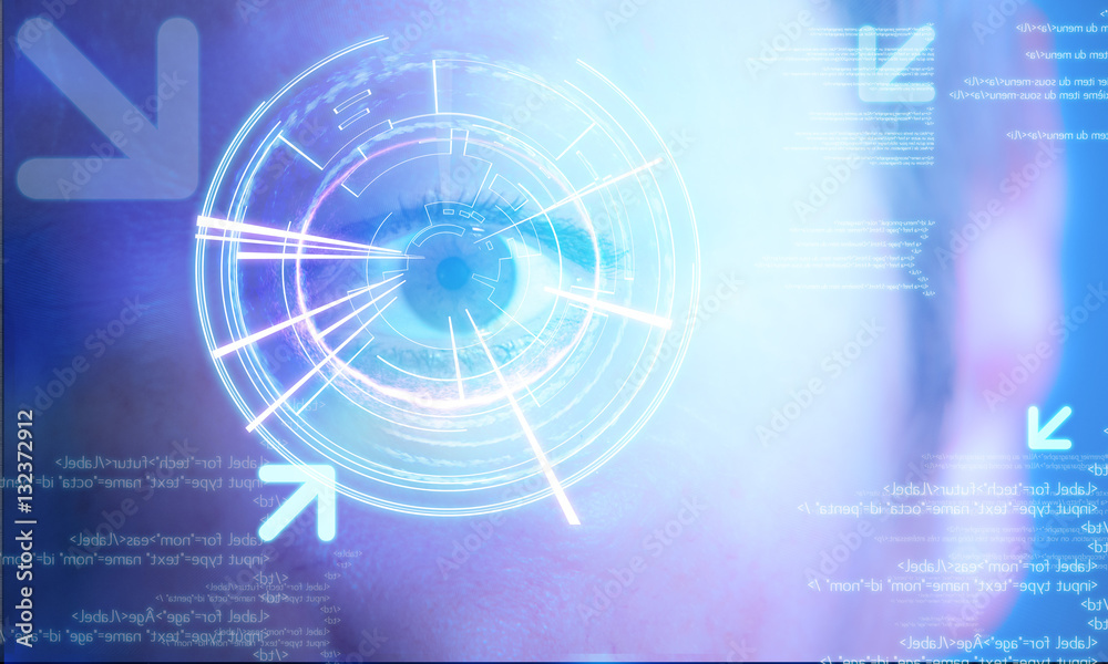 Futuristic technology user interface with an user eye on the bac Futuristic technology user interface with an user eye on the bac
