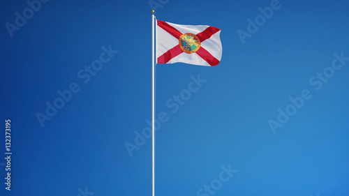 Florida (U.S. state) flag waving against clear blue sky, long shot, isolated with clipping path mask alpha channel transparency, perfect for film, news, composition