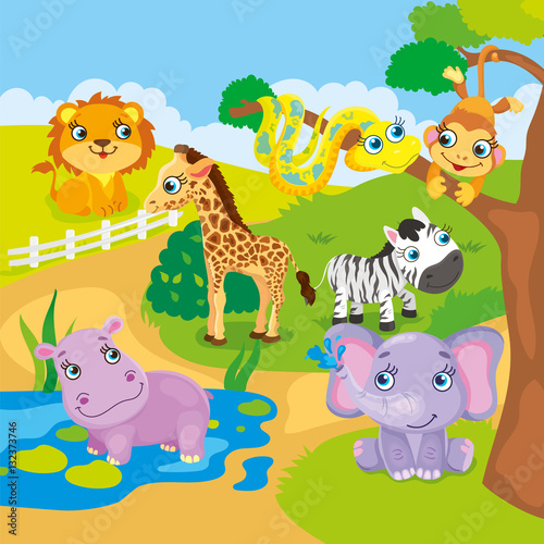 Cute Cartoon Zoo Animals 