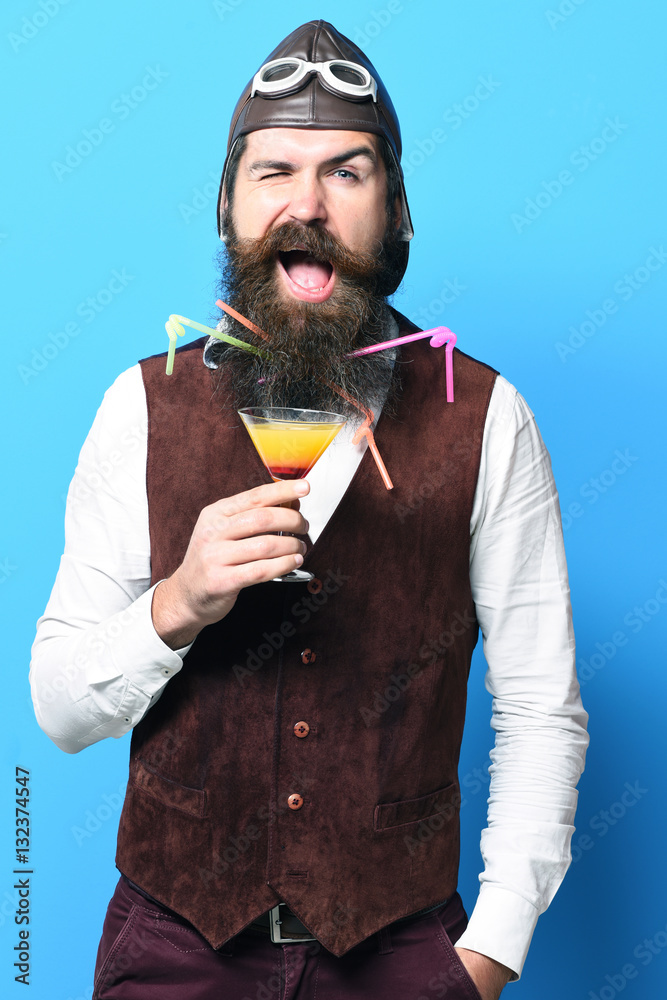 Fototapeta premium happy handsome bearded pilot
