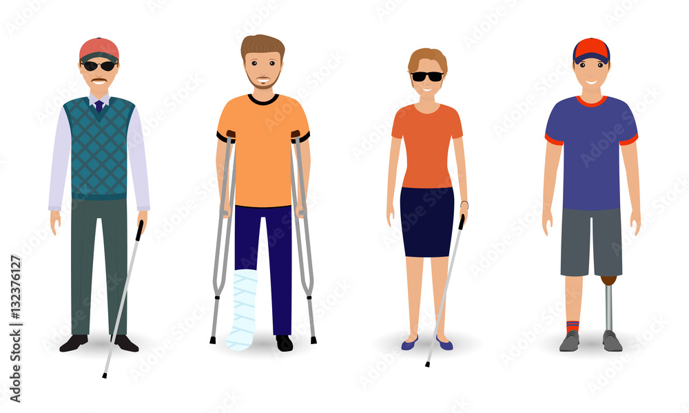 Obraz premium Disability people concept. Group of invalid men and women isolated on a white background.