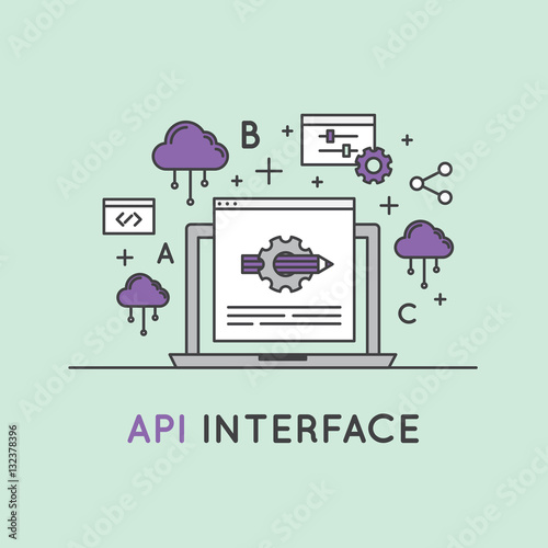 API Interface Data Development Platform, Modern Vector Icon Style Illustration