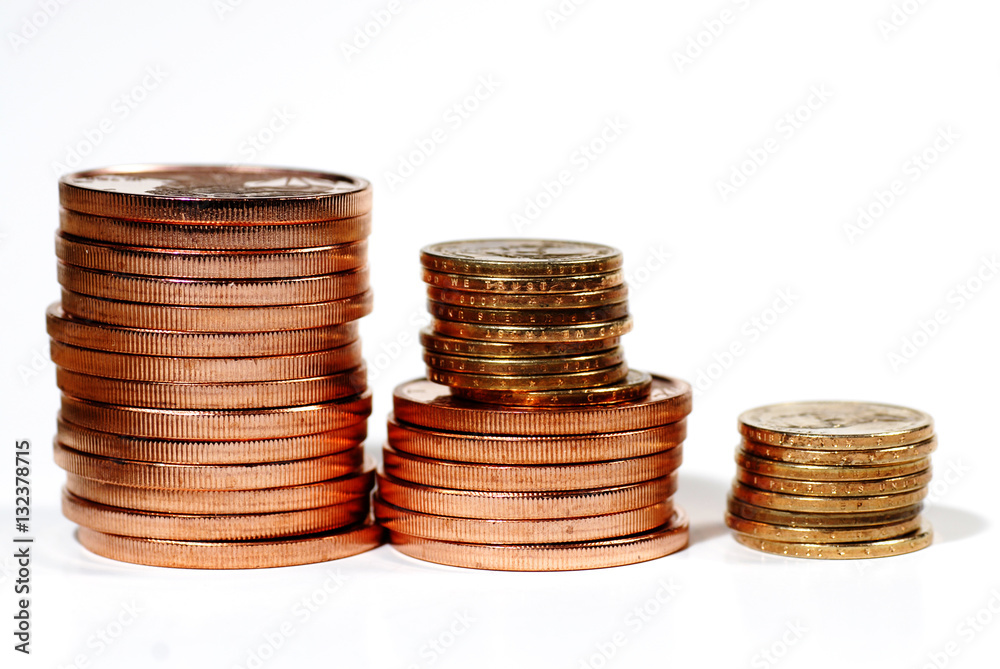 Stacks of Coins and Money Representing Wealth Success and Riches Stacks of Coins and Money Representing Wealth Success and Riches
