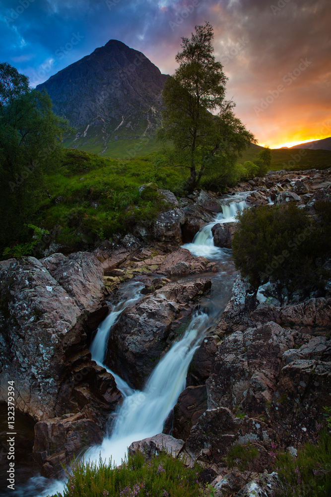 Scottish Waterfall at Sunset