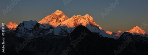 Golden sunset in the Himalayas, mount Everest
