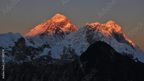 Golden mount Everest and Nuptse
