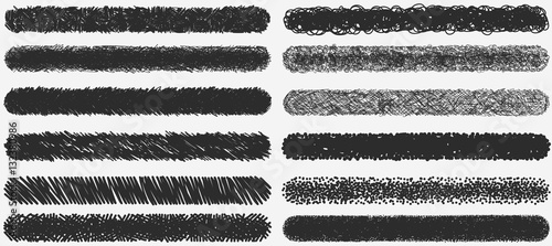 Set of black paint, ink brush strokes