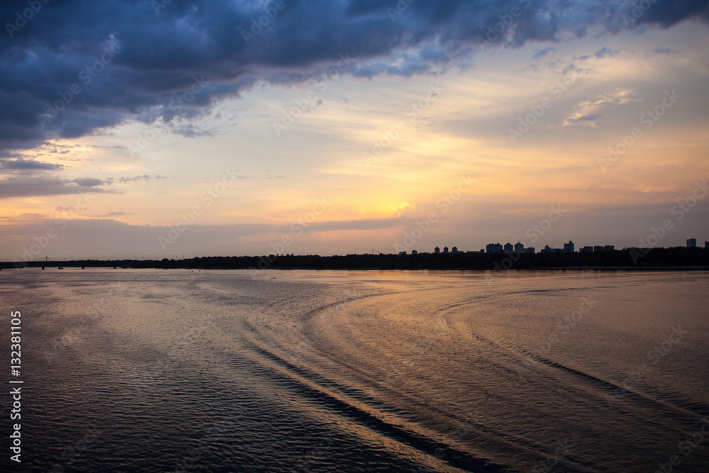 Evening Dnieper landscape at sunset