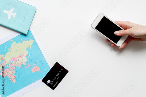 travel booking concept top view on white background mock up
