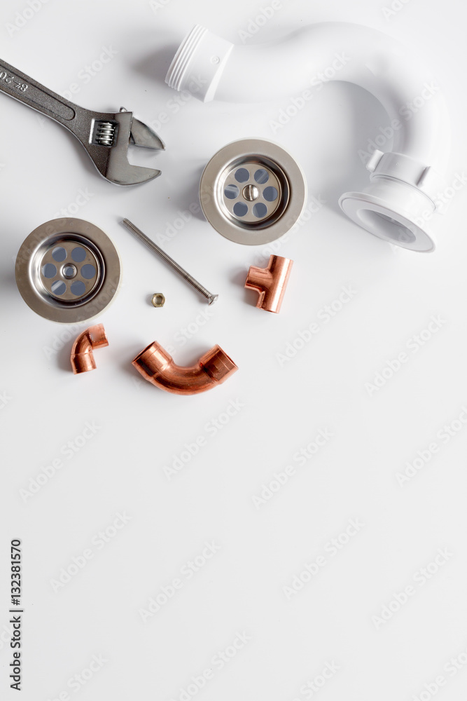 concept plumbing work top view on white background concept plumbing work top view on white background