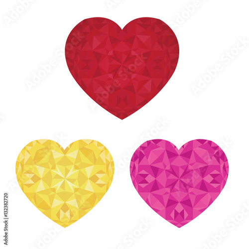 Vector St Valentines Day Crystal Pink Red and Golden Hearts Of Love Set. Perf...