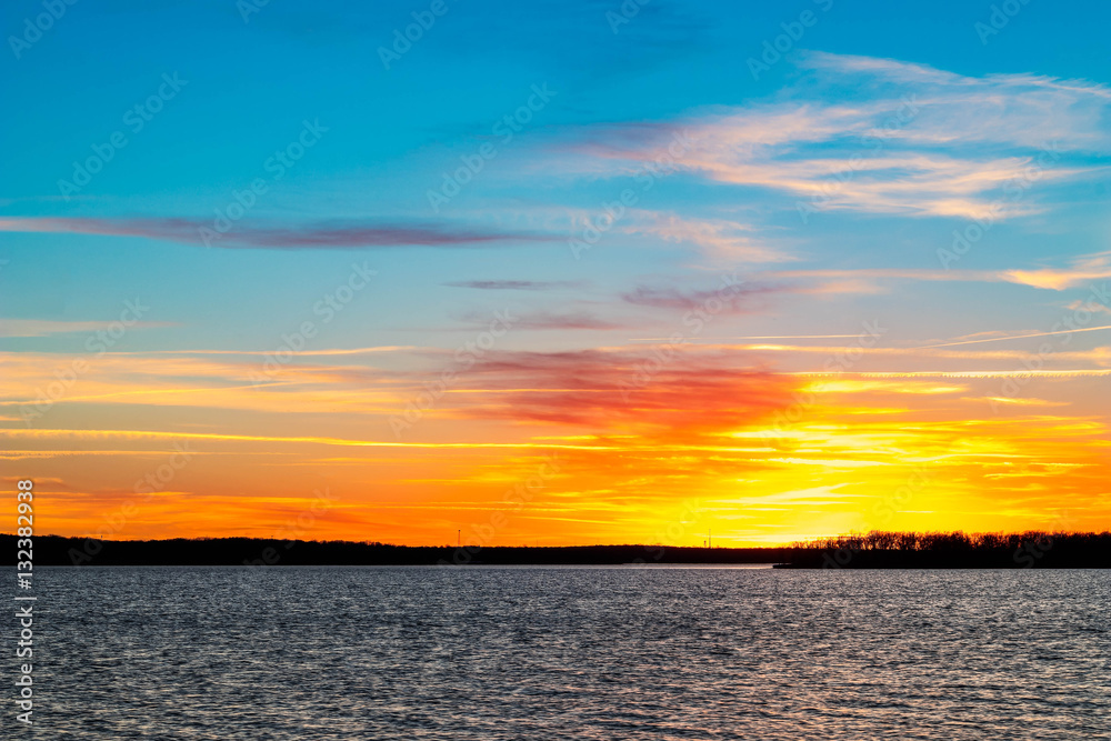 Sunset over a lake in Oklahoma.