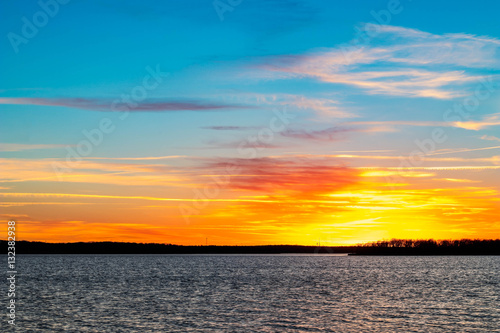 Sunset over a lake in Oklahoma.