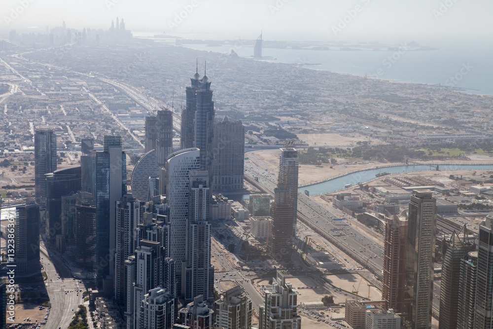 Fototapeta premium Burj Khalifa view from the top, Panorama Dubai. The top view on