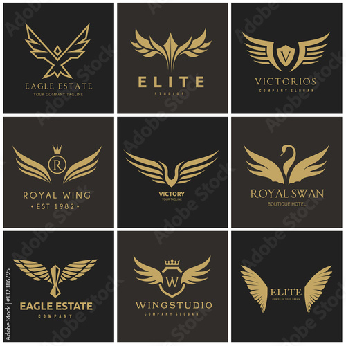 Bird and wing logo collection. Eagle logo and wing symbols,Bird logo set,Vector logo template photo