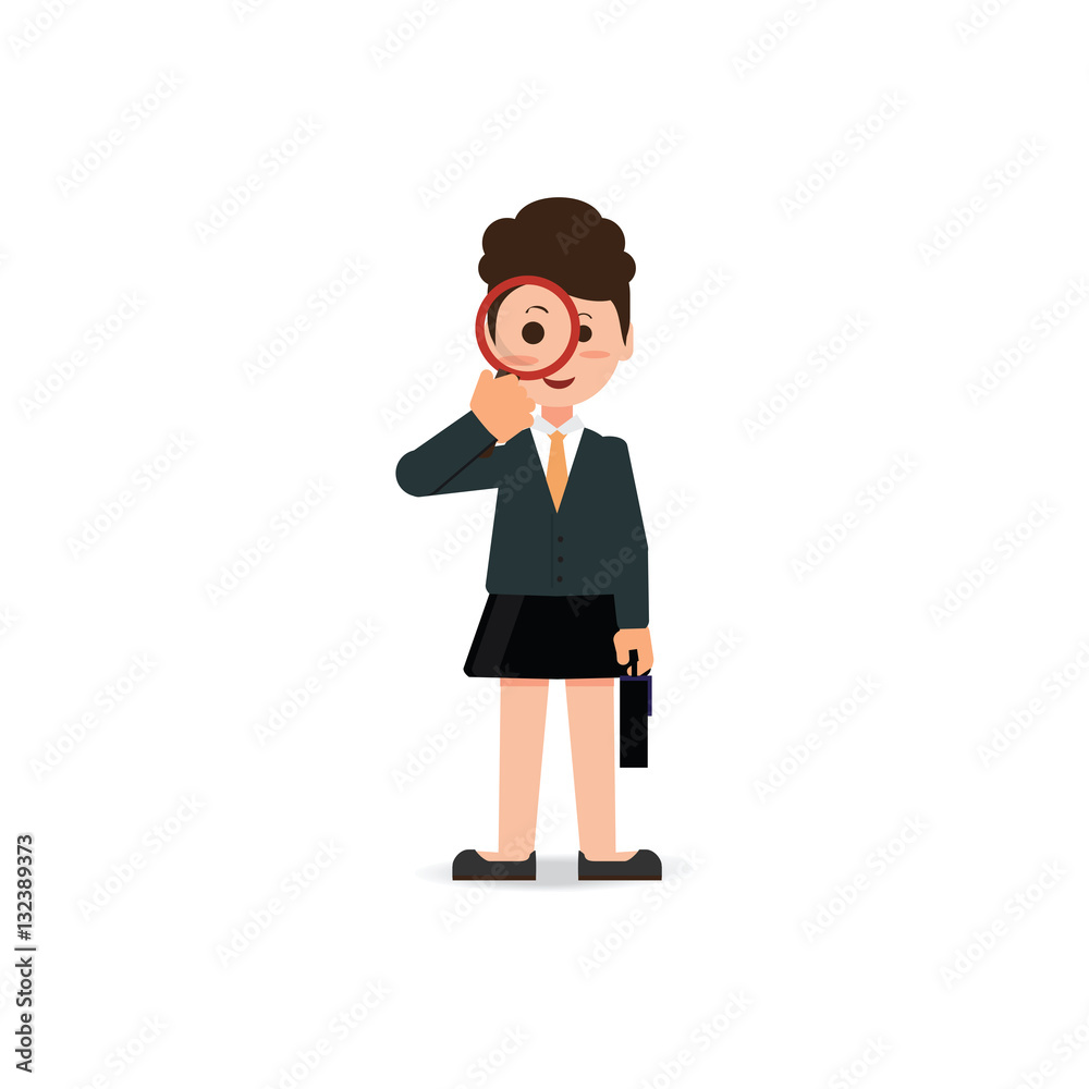 Business woman looking through a magnifying glass. Business woman looking through a magnifying glass.