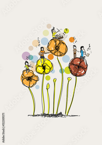 Vector flowers and child play music