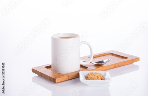 coffee or coffee with cookies on background.