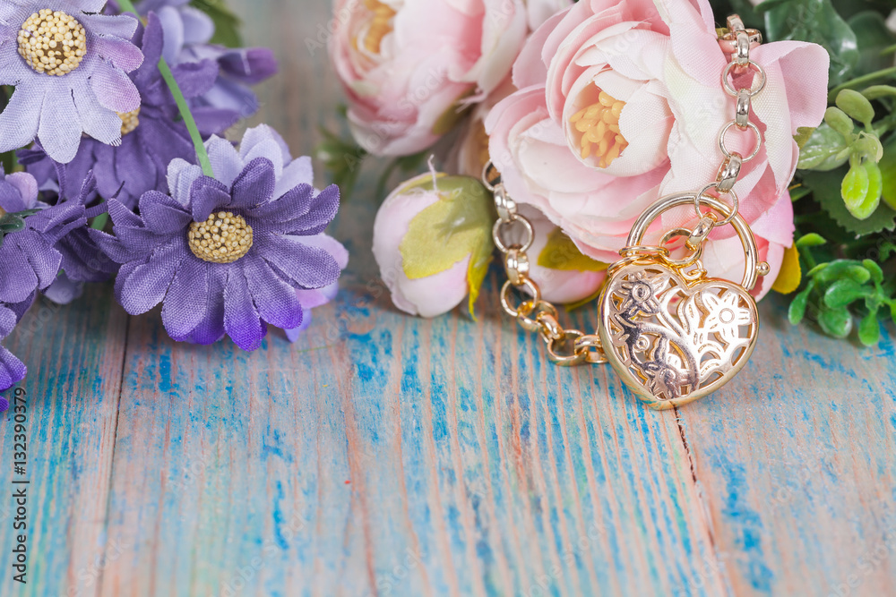 gold bracelet with heart on color wood gold bracelet with heart on color wood