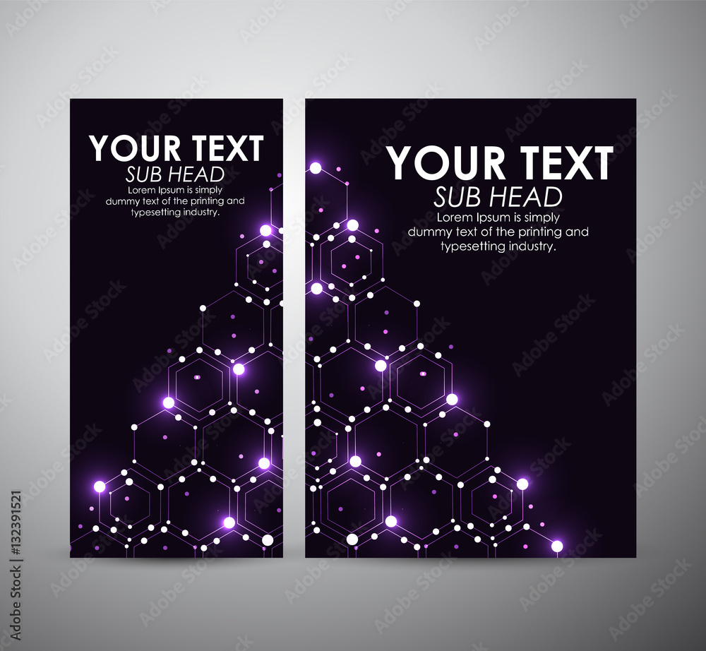 Abstract purple digital geometric flare frame. Brochure business design template or roll up. 