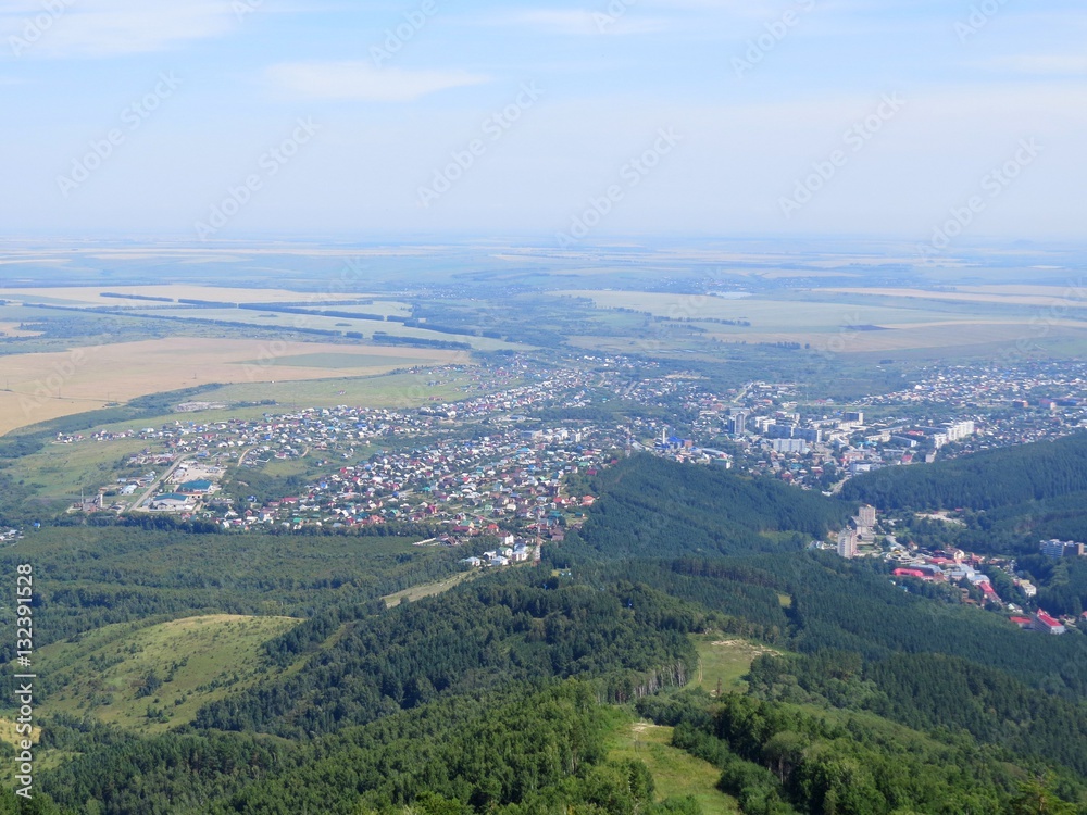 Panorama of the city of Belokurikha from the height of bird flight