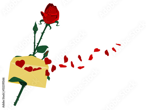 So many hearts are flying away from the opened envelope on the rose . Composition for valentine greeting
