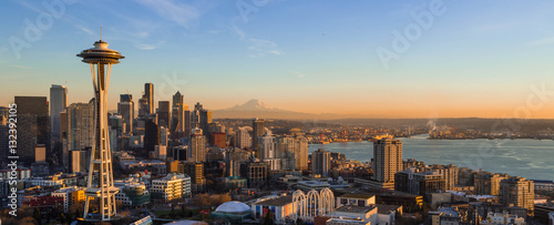 Seattle Skyline at Sunset with Space needle photo