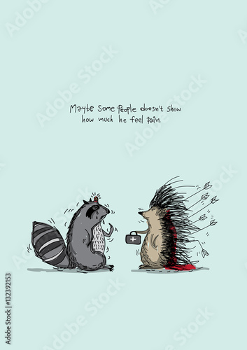 illustration raccoon and porcupine