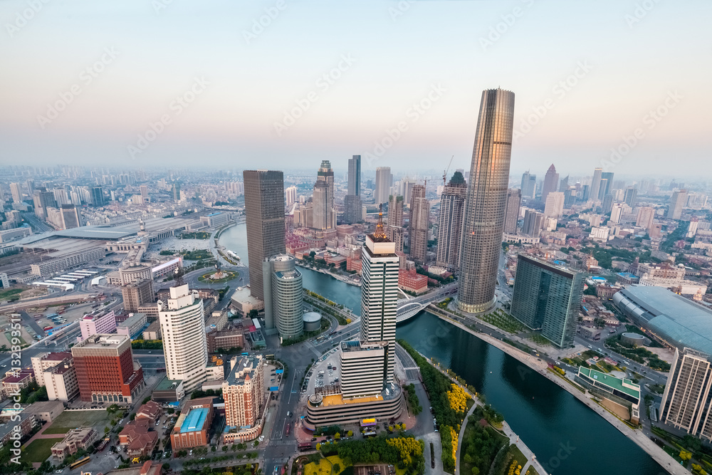 tianjin skyline at dusk