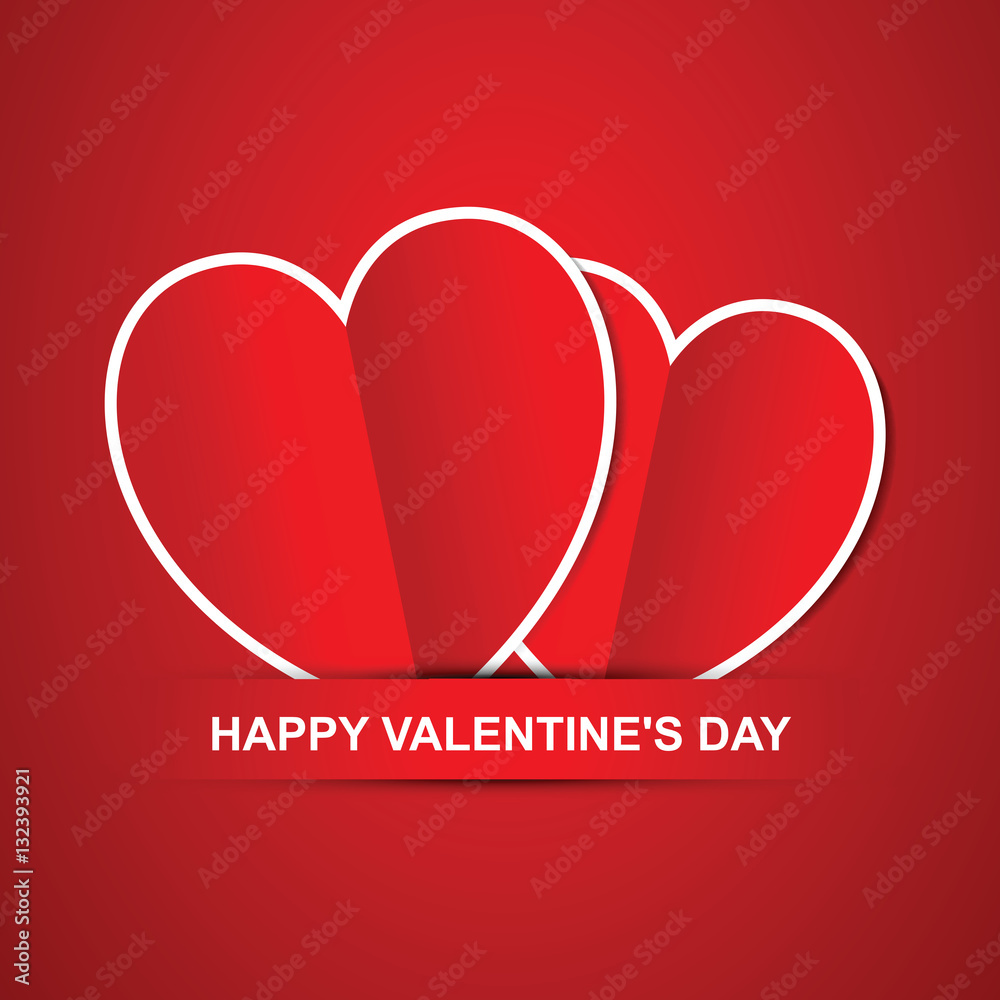 Pair red hearts, Happy Valentines Day card.