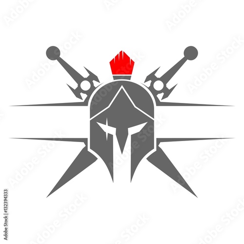 Spartan helmet and sword logo vector