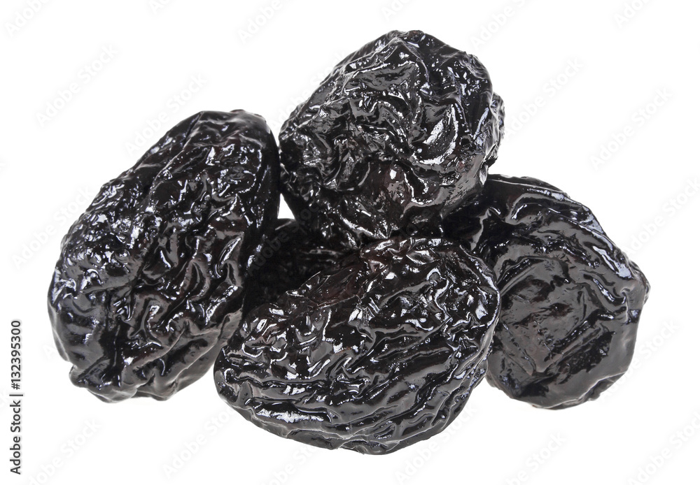 Smoked prunes isolated on a white background, close-up Smoked prunes isolated on a white background, close-up