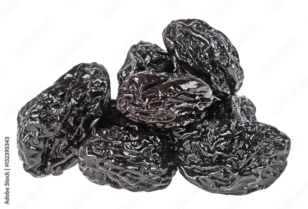 Smoked prunes isolated on a white background, close-up Smoked prunes isolated on a white background, close-up