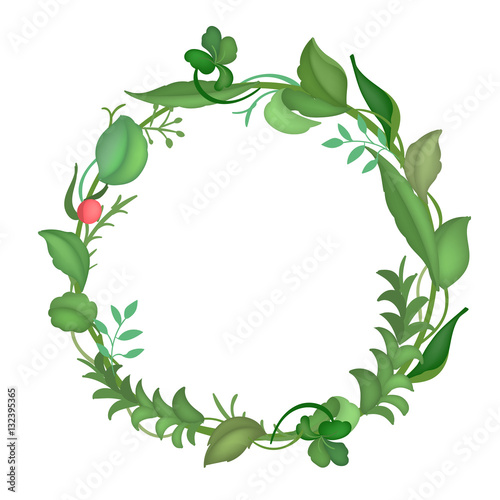 Postcard with a round frame of leaves. Vector illustration