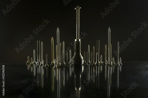 City skyline made of bolts and screws 