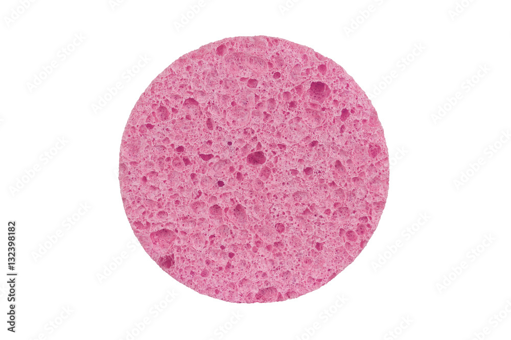 Red round cosmetic sponge pad for face makeup cleaning, isolated on white background, clipping path included Red round cosmetic sponge pad for face makeup cleaning, isolated on white background, clipping path included