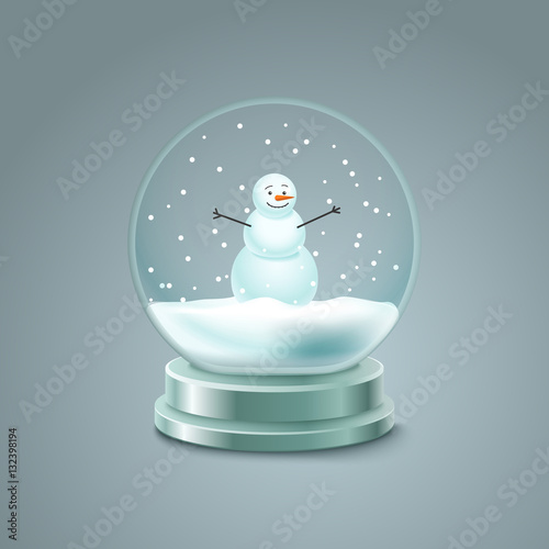 Crystal ball with snowman vector illustration. Christmas snow ba