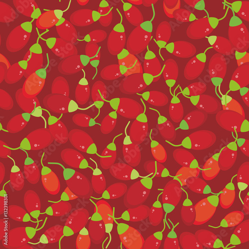 seamless pattern red goji berry Fresh juicy berries on red background. Vector photo